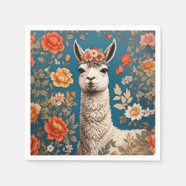 Niedlich Llama William Morris Inspirierte floral Serviette (Vorderseite)