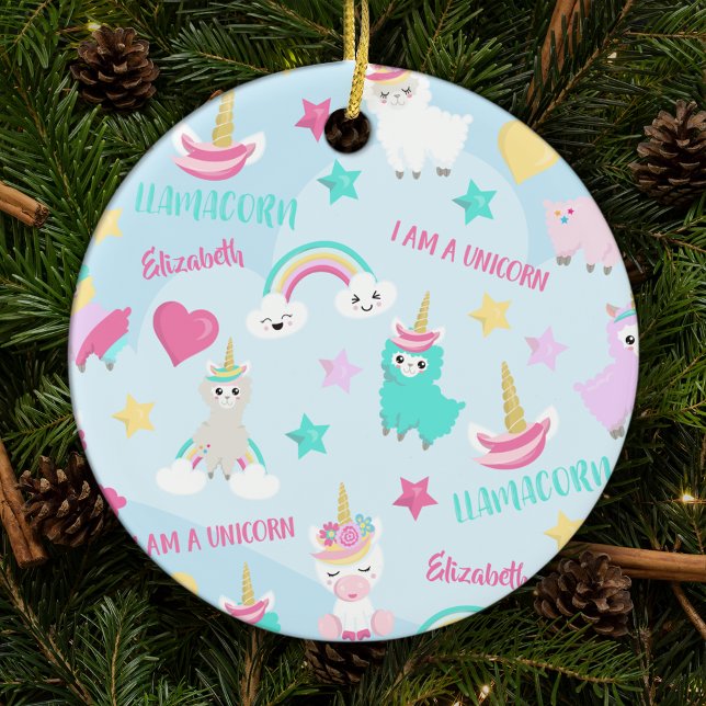 Niedlich Llamacorn Pastel Pattern Weihnachten Keramik Ornament (Von Creator hochgeladen)