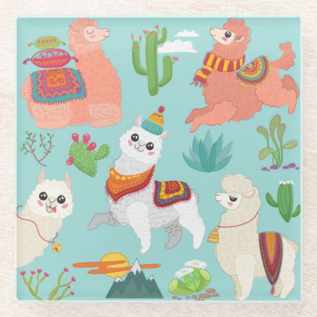 Niedlich Llamas Glasuntersetzer (Vorderseite)