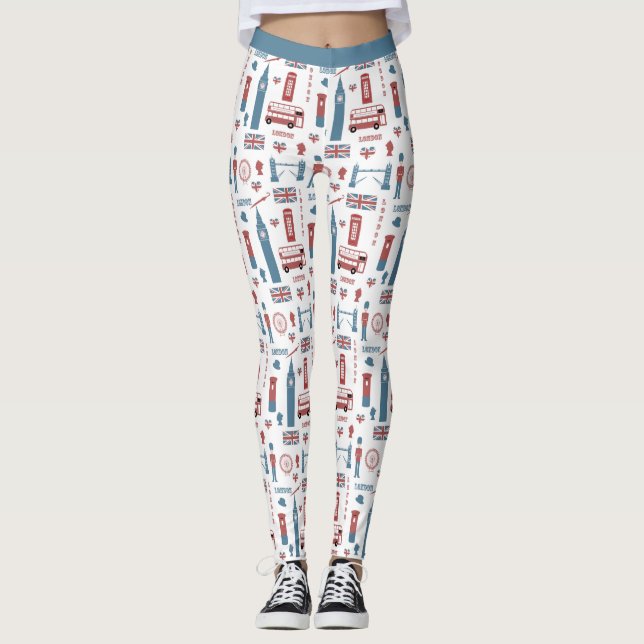 Niedlich London England Big Ben English Flag Yoga Leggings (Vorderseite)