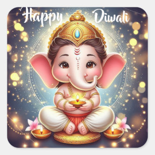 Niedlich Lord Ganesh Happy Diwali Quadratischer Aufkleber