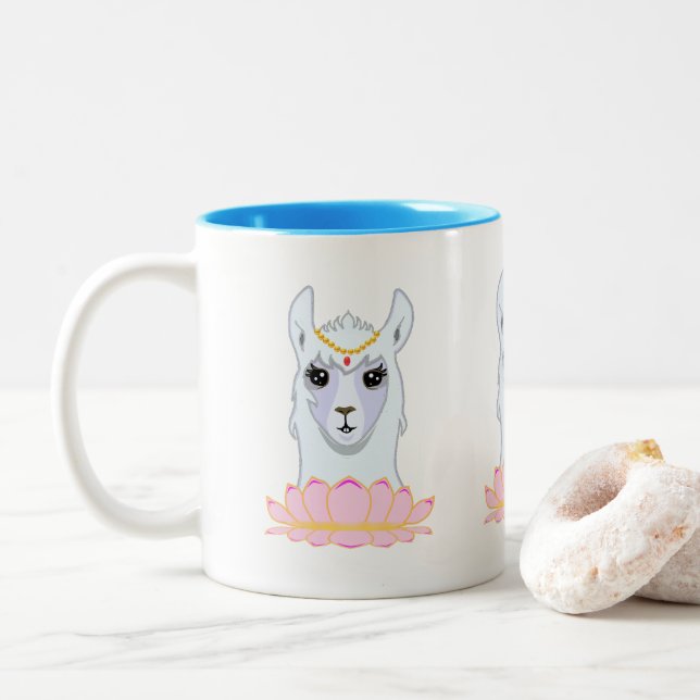 Niedlich Lotus Blume & Llama Zweifarbige Tasse (Mit Donut)