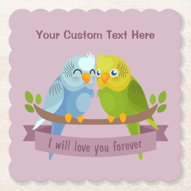 Niedlich Love Birds benutzerdefinierte Text-Unters Untersetzer (Vorderseite)