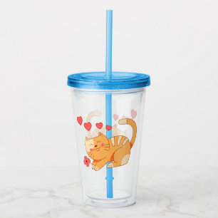 Niedlich Love Orange Tabby Kitten Acryltrinkbecher