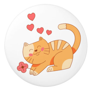 Niedlich Love Orange Tabby Kitten Keramikknauf