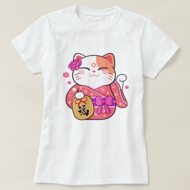 Niedlich Lucky Cat T - Shirt (Design vorne)