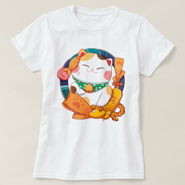 Niedlich Lucky Cat T-Shirt (Design vorne)