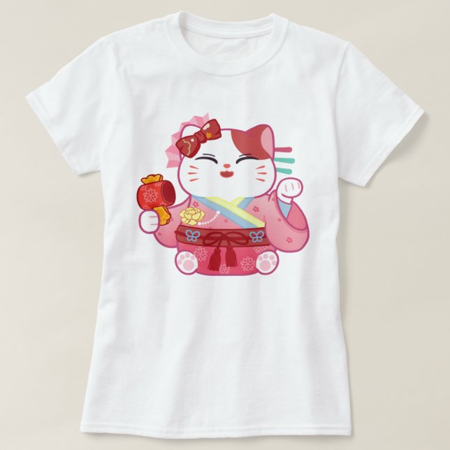 Niedlich Lucky Cat T - Shirt (Design vorne)