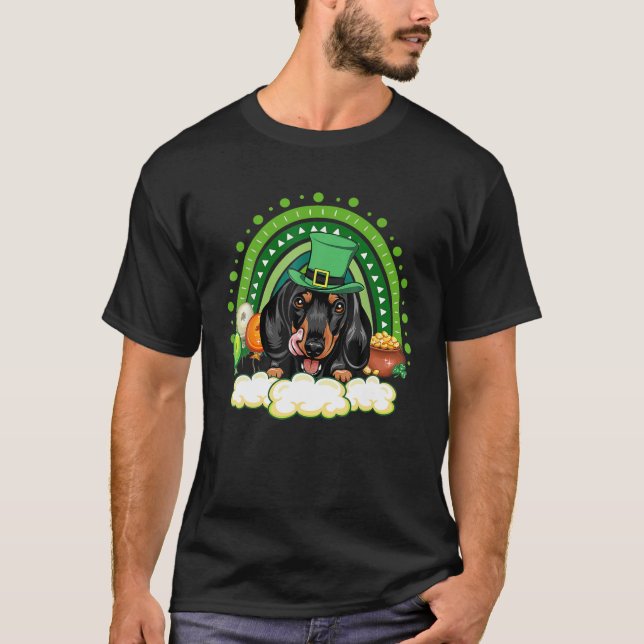 Niedlich Lucky Rainbow Dackel Kleeblatt St Patrick T-Shirt (Vorderseite)