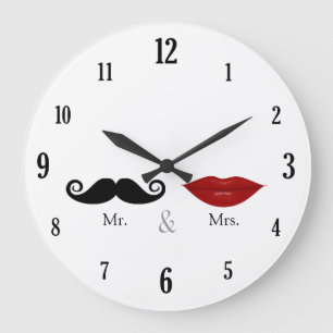 Niedlich & lustig - Herr und Frau Lips & Mustache Große Wanduhr