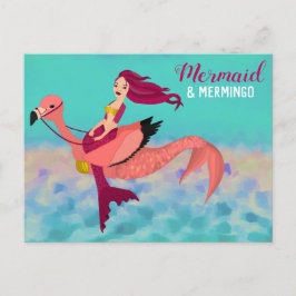Niedlich & lustig Mermaid & Mermingo Illustration Postkarte