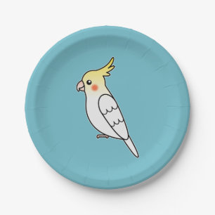 Niedlich Lutino Cockatiel Cartoon Bird Illustratio Pappteller