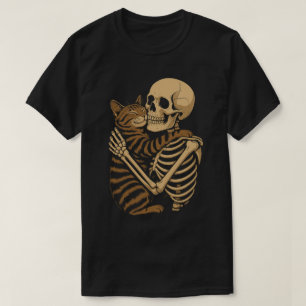 Niedlich Macabre Cat Hug - Skelett und Kitty T-Shirt