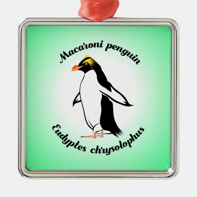 Niedlich Macaroni Penguin Ornament Aus Metall (Vorne)