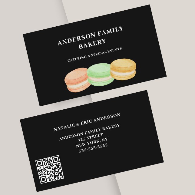 Niedlich Macarons Bakery QR Code Business Card Visitenkarte (Von Creator hochgeladen)