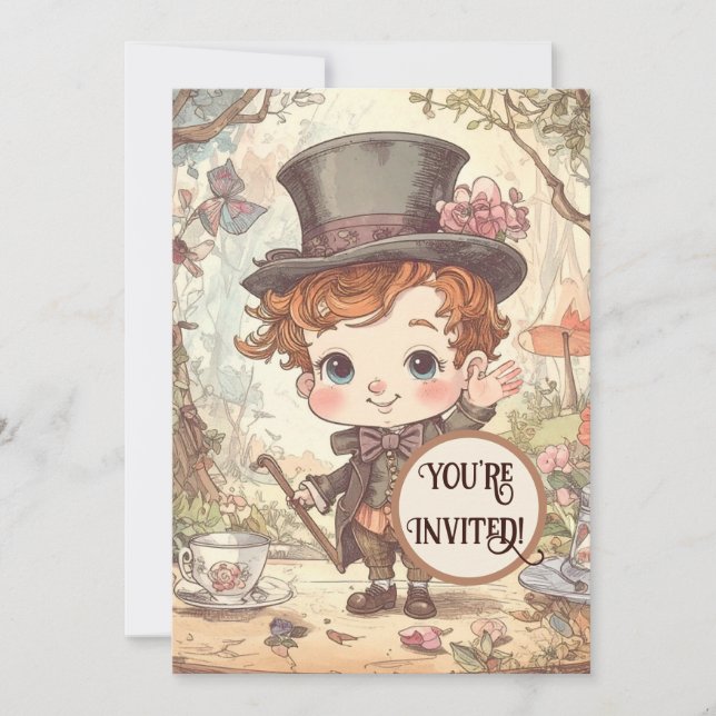 Niedlich Mad Hatter Whimsical Wonderland Art Einladung (Vorderseite)