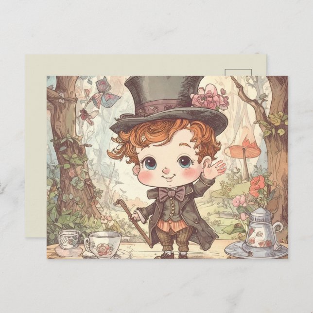 Niedlich Mad Hatter Whimsical Wonderland Art Postkarte (Vorne/Hinten)