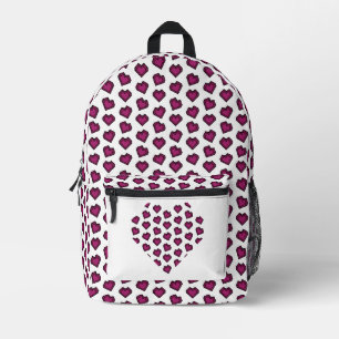 Niedlich Magenta Dark Pink Gemstone Herzmuster Bedruckter Rucksack