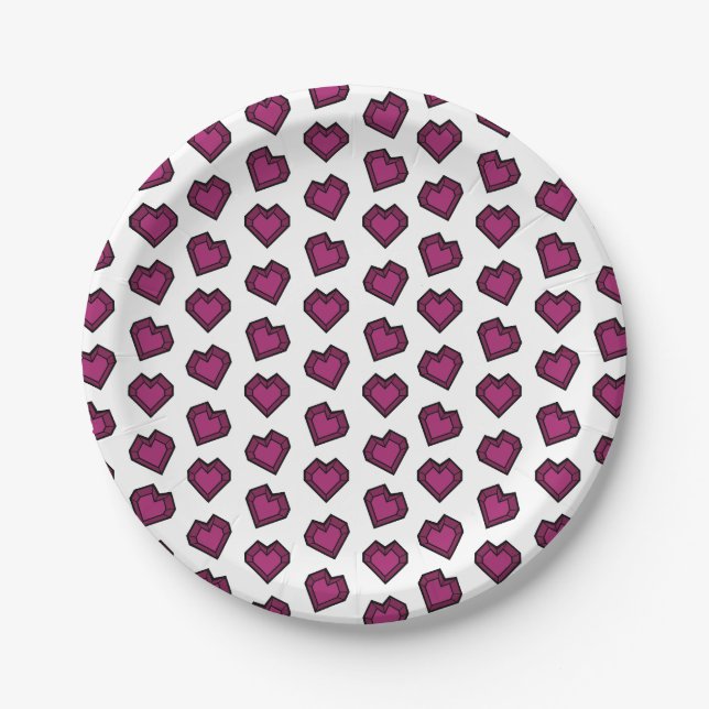 Niedlich Magenta Dark Pink Gemstone Herzmuster Pappteller (Vorderseite)
