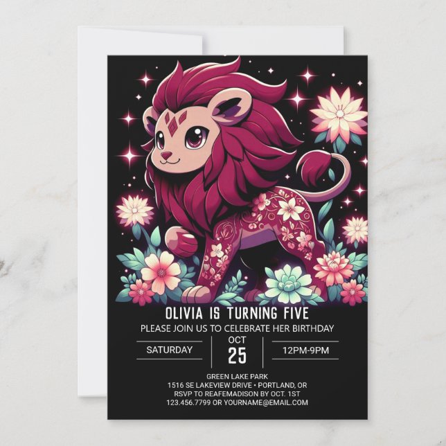 Niedlich Magic Lion Digital Geburtstag Einladung (Vorderseite)