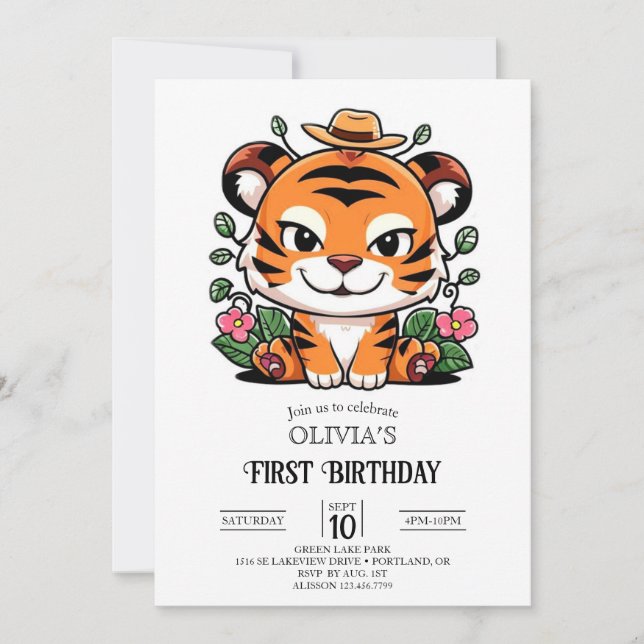 Niedlich Magic Tiger 1. Geburtstag digital Einladung (Vorderseite)
