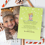 Niedlich Magical Elf Gedicht 1 Foto Weihnachten<br><div class="desc">Dieses niedliche Weihnachtsdesign entstand mit meiner handgemalten, gemischten Medienelf, mit geheimnisvollen Details und einem grünen Hintergrund mit Schneeflocken für einen magischen und whimsikalen Look. Die weiche Retro-Farbpalette aus Pinks, Grüntönen und Blues ist perfekt für die moderne Ferienzeit mit einer Touch der Nostalgie und dem lustigen Gedicht, das den Charakter zum...</div>