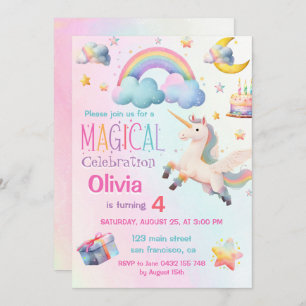 Niedlich Magical Unicorn Girl Geburtstagsparty Einladung