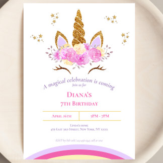 Niedlich Magical Unicorn Girl's Geburtstag Einladung