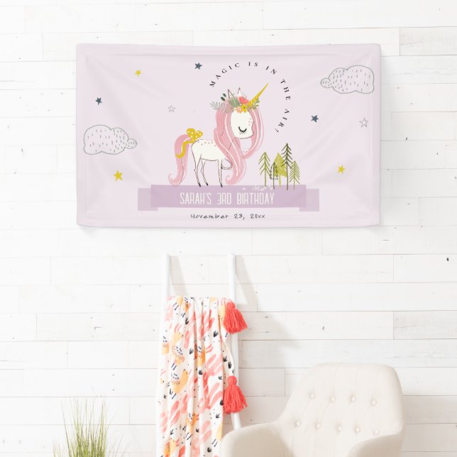 Niedlich Magical Unicorn Lilac Lila Kindergeburtst Banner (Insitu)