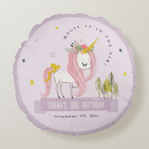 Niedlich Magical Unicorn Lilac Lila Kindergeburtst Rundes Kissen