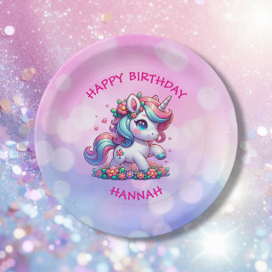 Niedlich Magical Unicorn Personalisiertes Mädchen Pappteller
