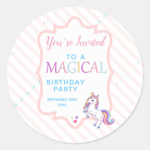 Niedlich Magical Unicorn Pink Sie sind eingeladen Runder Aufkleber
