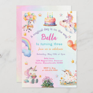 Niedlich Magical Unicorn Rainbow Girl Birthday Par Einladung
