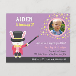 Niedlich Magician Rabbit Foto Kindergeburtstag Par Einladung