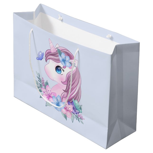 Niedlich & magisch Baby Unicorn mit Big Eyes Große Geschenktüte (Vorderseite Schrägansicht)