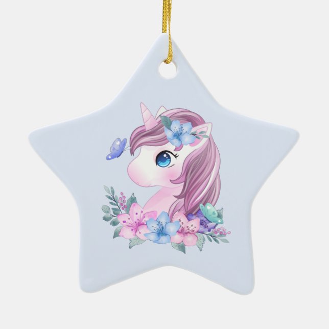 Niedlich & magisch Baby Unicorn mit Big Eyes Keramik Ornament (Hinten)