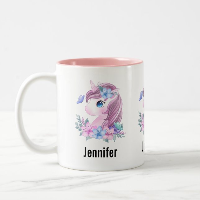 Niedlich & magisch Baby Unicorn mit Big Eyes Zweifarbige Tasse (Links)