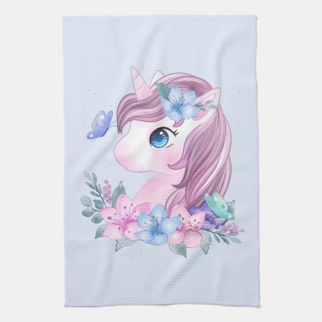 Niedlich & magisch Baby Unicorn Wasserfarbe Geschirrtuch (Vertikal)