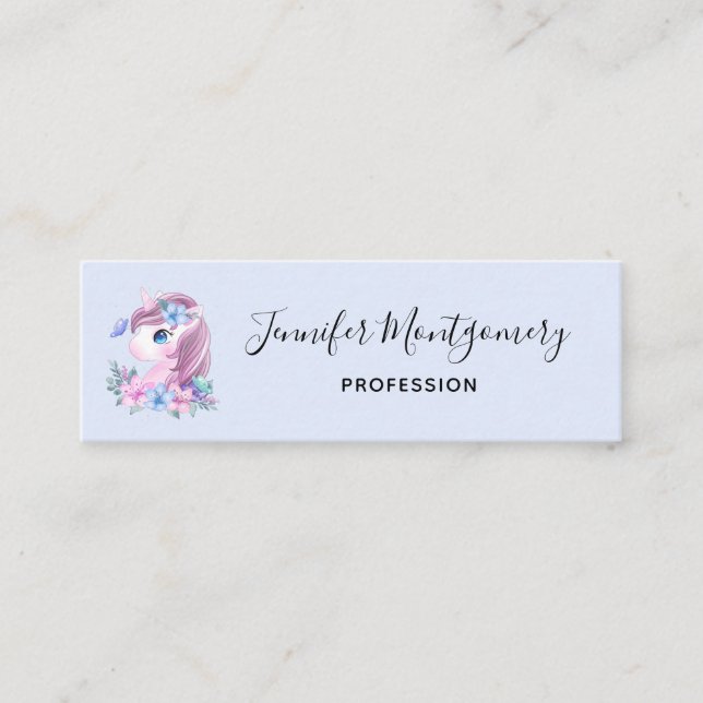 Niedlich & magisch Baby Unicorn Wasserfarbe Mini Visitenkarte (Vorderseite)