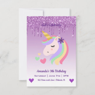 Niedlich Magische Einhorn & Herz Geburtstag Einladung