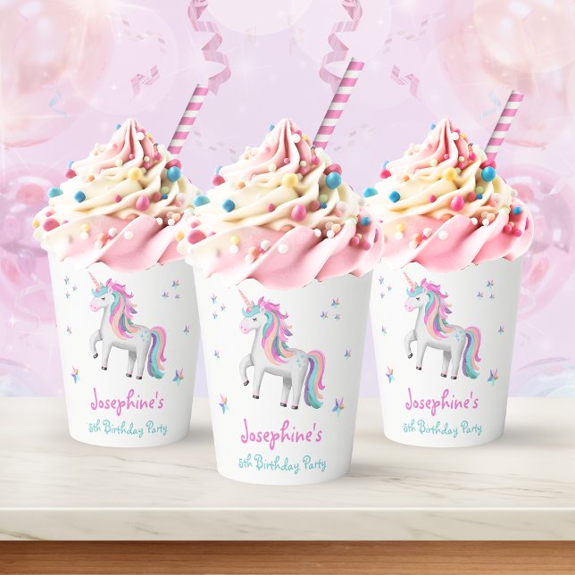 Niedlich Magische Einhorn Kinder Geburtstag Pappbecher (Mockup View)
