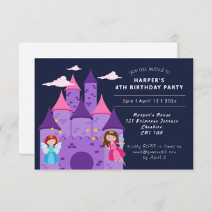Niedlich Magische Fairies & Castle Girl's 4. Gebur Einladung