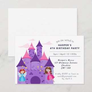 Niedlich Magische Fairies & Castle Girl's 4. Gebur Einladung
