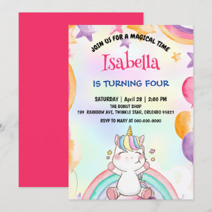 Niedlich Magische Rainbow Unicorn Geburtstagsparty Einladung