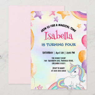 Niedlich Magische Rainbow Unicorn Geburtstagsparty Einladung