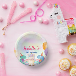 Niedlich Magischer Regenbogen Dino Einhorn Geburts Pappteller