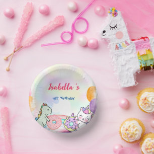 Niedlich Magischer Regenbogen Dino Einhorn Geburts Pappteller