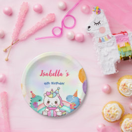 Niedlich Magischer Regenbogen Dino Einhorn Geburts Pappteller