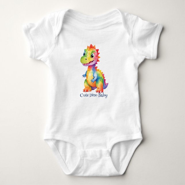 Niedlich Magischer Regenbogen Dinosaur Happy Birth Baby Strampler (Vorderseite)