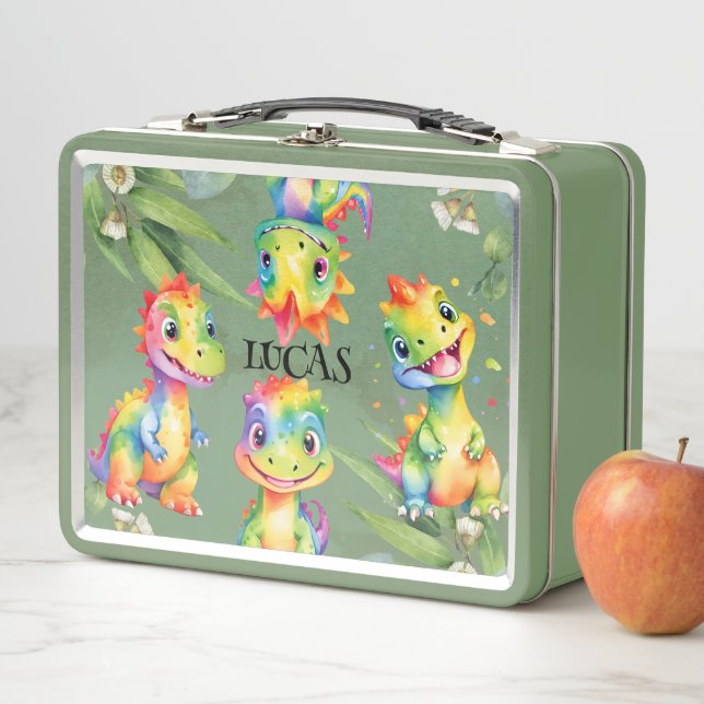 Niedlich Magischer Regenbogen Dinosaur Happy Birth Metall Brotdose (Beispiel)